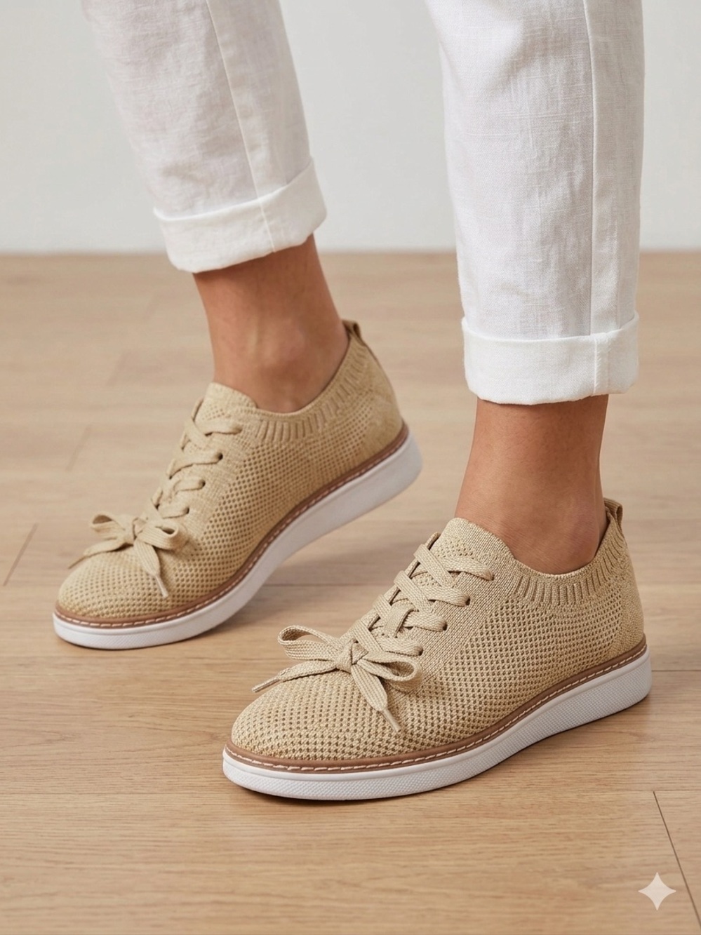 Talbots Beige Knit Lace-Up Sneakers